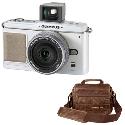 Olympus E-P1 White Digital Camera with 17mm Silver Lens plus Free Retro Bag