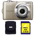 Nikon Coolpix L22 Champagne Digital Camera plus Free 2GB Card and Case