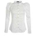 White stand up collar ruffle sleeve shirt