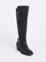 BLACK FAUX SUEDE BUCKLE KNEE-HIGH BOOT