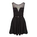 Black Mesh Belted Skater Dress