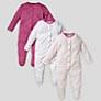 John Lewis Baby Bows Sleepsuits, Pack of 3, Raspbe