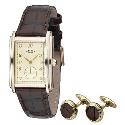 Rotary Men's Brown Strap Watch Set with Cufflinks