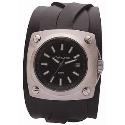 Kahuna Men's Round Dial Black Leather Cuff Watch