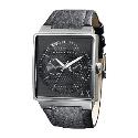 Armani Exchange Men's Black Square Dial Leather Strap Watch