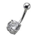 9ct White Gold Round Cubic Zirconia Belly Bar