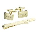 Three Crystals Cufflink and Tie Slide Set