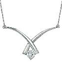 9ct White Gold Cubic Zirconia 17''  Wishbone Necklace