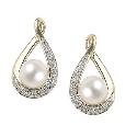 9ct Yellow Gold Freshwater Pearl Diamond Stud Earrings