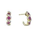 9ct Gold Diamond and Treated Ruby Half Hoop Earrings