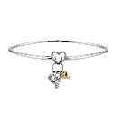 Silver and 9ct Gold Diamond Set Charm Bangle