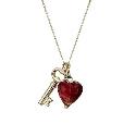 9ct Yellow Gold Red Murano Glass Heart & Key Charm