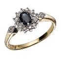 9ct Gold Diamond and Sapphire Cluster Ring