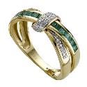 9ct Gold Emerald & Diamond Crossover Ring