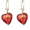 9ct Yellow Gold Red Murano Glass Heart Earrings